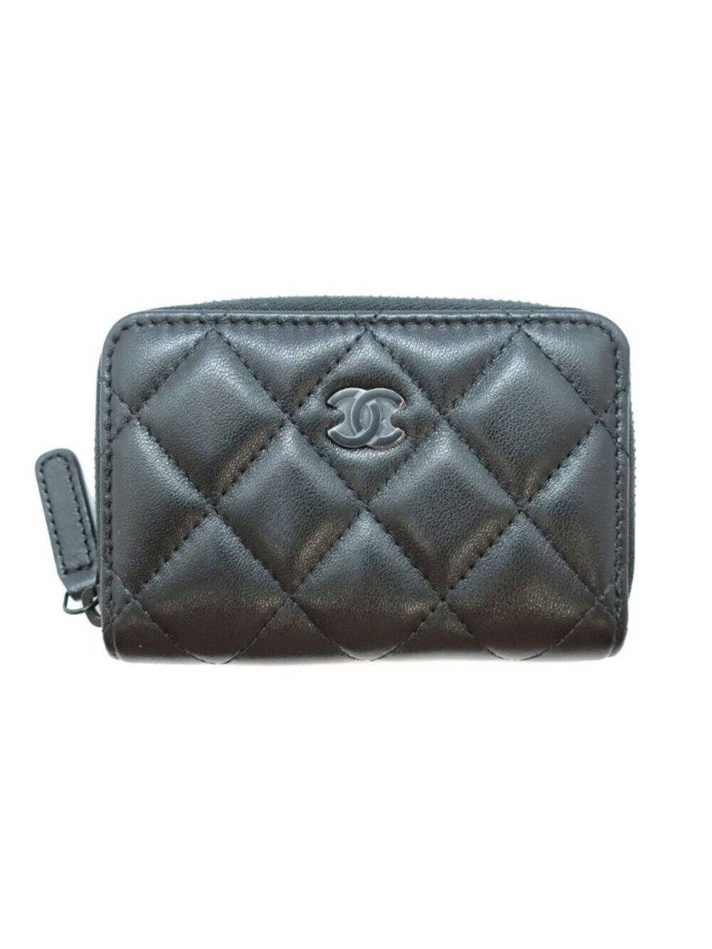 Chanel Ten Quilted Coin Case Lambskin Purse All Black